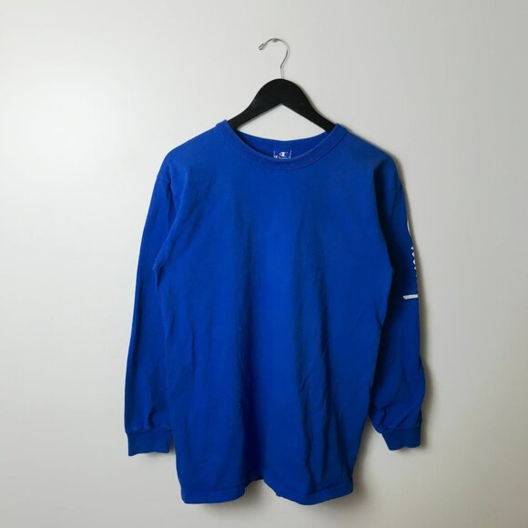 Vintage 90s Champion T Shirt Blue Large L USA Graphic Tee Long Sleeve Solid - Picture 13 of 16